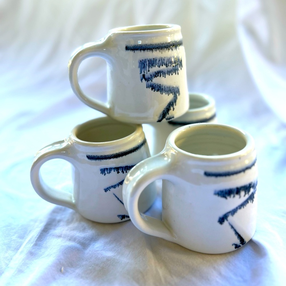 Mug-Coffee Cup-Ink Wash Series signed by the artist ceramic pottery set of 4